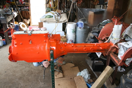 Allis Chalmers B engine installed onto tractor tube