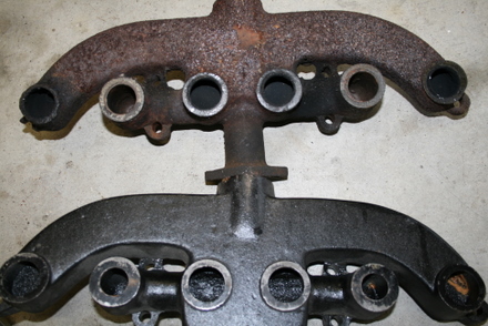 Comparison of old and new intake / exhaust manifold Allis Chalmer B engine.