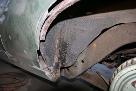 Inner wheel well lip damage removed on 67 Pontiac GTO