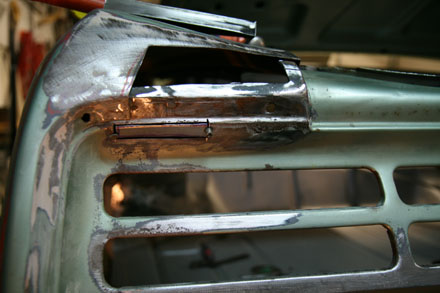 Quarter end face on 67 GTO cut out. New tail panel patch also ready for welding.