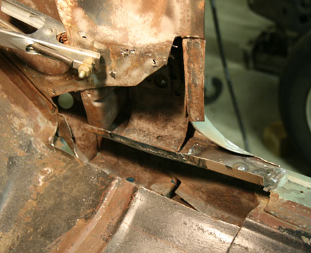 First small patch of the inside top rocker. It gets welded to the convertible rocker strength member. 1967 GTO