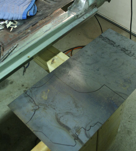Hot rolled 14 gauge metal panel for the reinforcement plate on 1967 GTO pillar repair