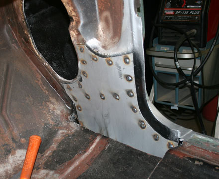 14 gauge plate welded into place on 1967 GTO pillar assembly