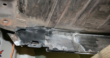 Door pillar repair complete with inner rocker panel patch installed on 67 GTO