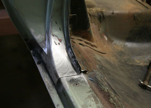 Passenger side quater panel door opening patch installed on 1967 GTO