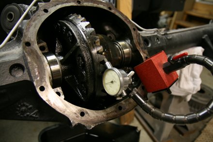 Checking backlash of the ring and pinion on a Pontiac GTO rear axle