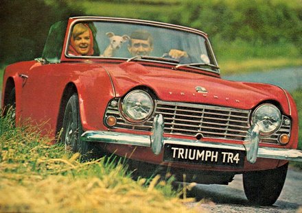 A vintage promo shot of a Triumph TR4